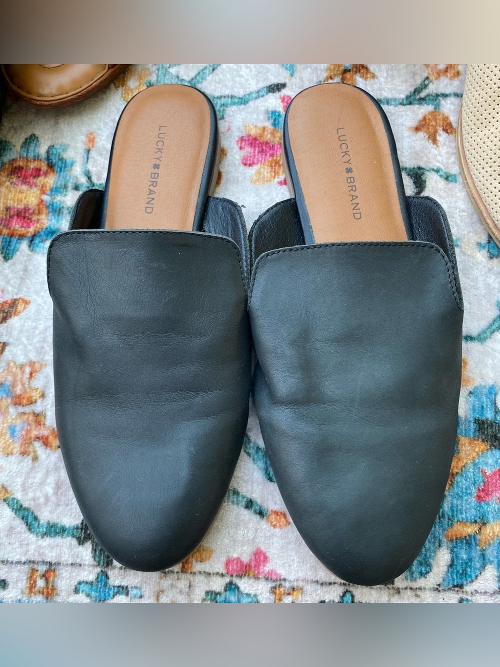 Lucky Brand Black Leather Slip-On Mule Slides